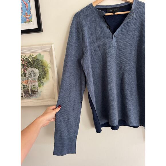 RAG & BONE Henley Two Tone Blue Waffle Knit Long Sleeve Shirt Size XL - Picture 3 of 6